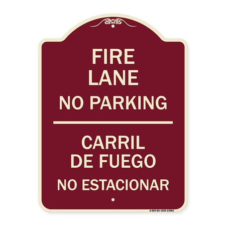 Signmission Fire Lane No Parking Carril De Fuege No Esta Conar Heavy-Gauge Alum Sign, 24" x 18", BU-1824-23981 A-DES-BU-1824-23981